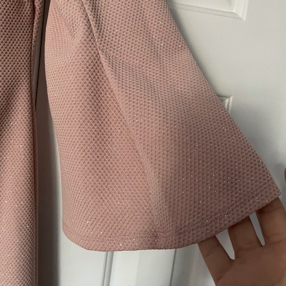 Taylor Blush Pink Textured Metallic V-neck Bell-sleeve Shift Dress 8 sparkles - Picture 6 of 6